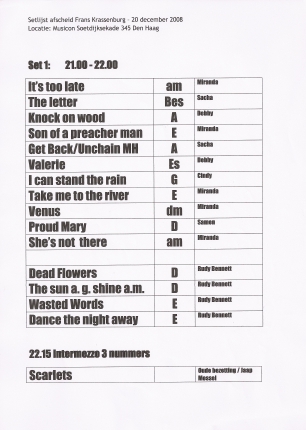 Setlist part 1 Frans Krassenburg concert December 20, 2008